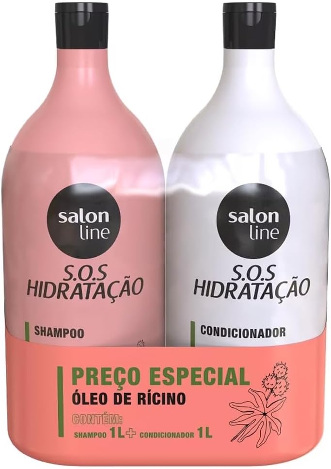 Salon Line, Kit Shampoo e Condicionador, SOS Hidratação, Óleo de Rícino, Vegano - Cabelos Lisos,